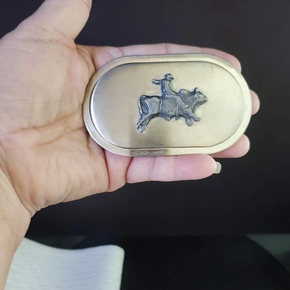 Bull Rider Belt Buckle Silver Tone Oval Western Rodeo Cowboy Large Statement